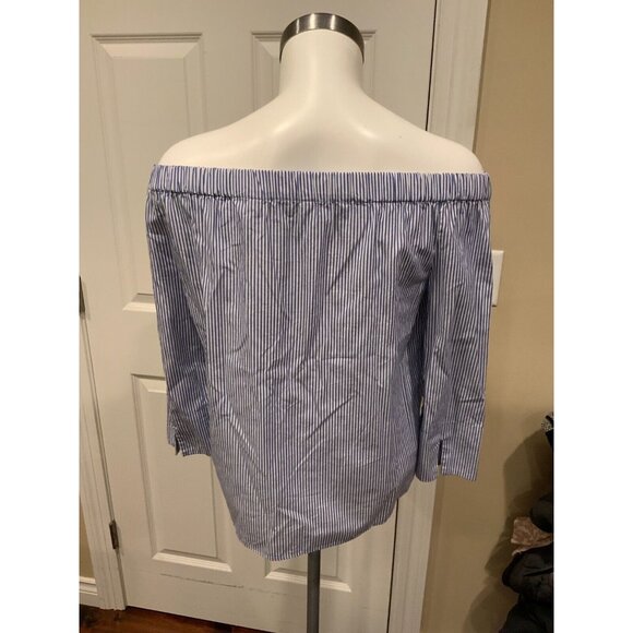 Zara Woman Blue & White Striped Off-The-Shoulder Top, Size XS - Picture 4 of 5